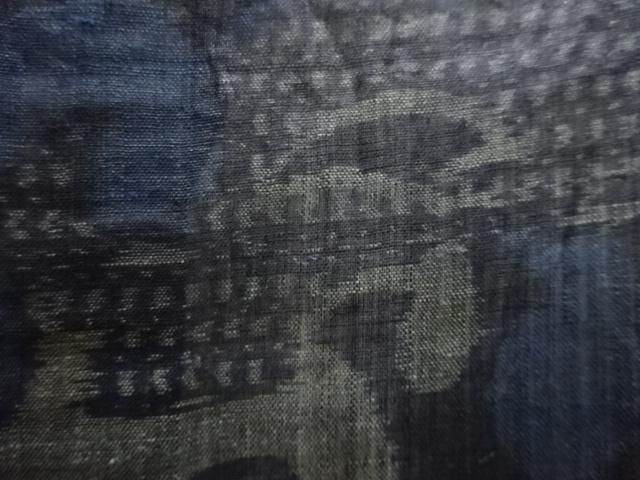  アンティーク　本場宮古上布　荒波模様織出し着物(材料)